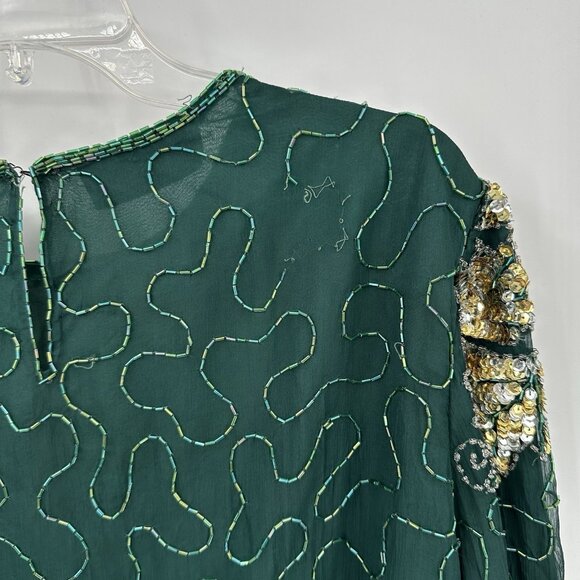 LAURENCE KAZAR shirt top blouse green XXL beaded sequins formal party evening - Picture 9 of 11